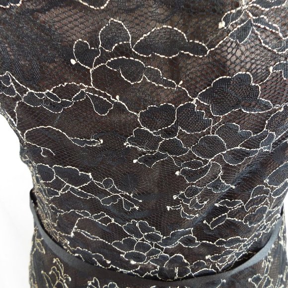 Laundry by Shelli Segal Black Lace w/ Brown Underlay Spaghetti Strap Dress Sz 10 - Picture 6 of 9